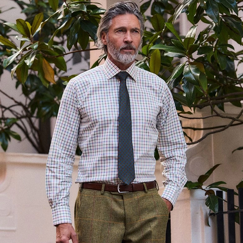 Green And Red Country Check Button Cuff Classic Shirt