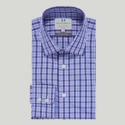 Blue And Sky Check Button Cuff Classic Shirt