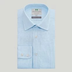 Sky Mini Check Button Cuff Classic Fit Shirt