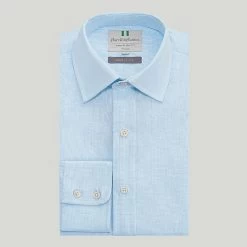 Sky Mini Check Button Cuff Slim Fit Shirt