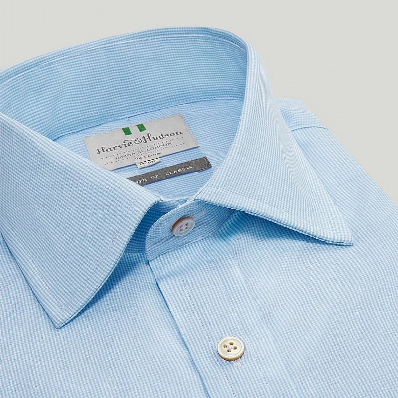 Sky Mini Check Button Cuff Slim Fit Shirt - Image 3