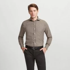 Brown Herringbone Cotton Casual Shirt