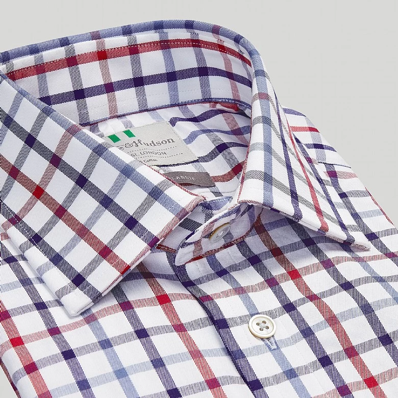 Navy And Red Check Button Cuff Classic Fit Shirt - Image 2