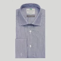 Navy Narrow Stripe Double Cuff Classic Fit Shirt
