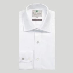 White Fine Twill Button Cuff Slim Fit Shirt