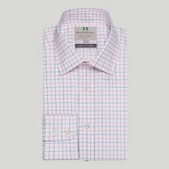 Blue And Pink Double Check Button Cuff Classic Fit Shirt