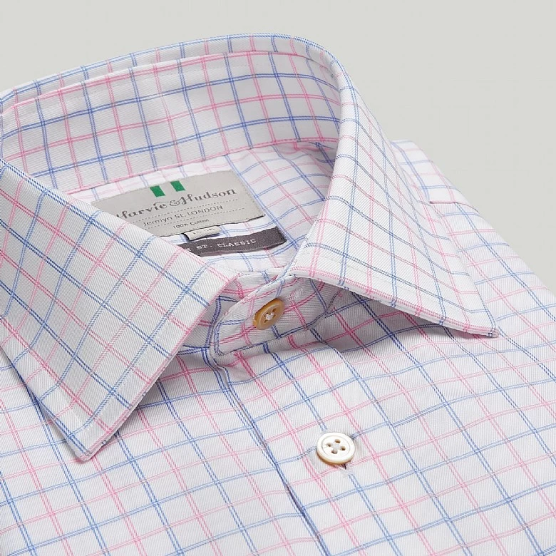 Blue And Pink Double Check Button Cuff Classic Fit Shirt - Image 2