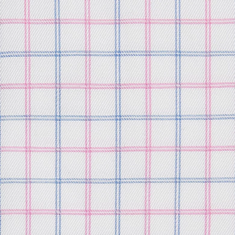 Blue And Pink Double Check Button Cuff Classic Fit Shirt - Image 3