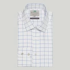 Sky Windowpane Check Button Cuff Classic Fit Shirt