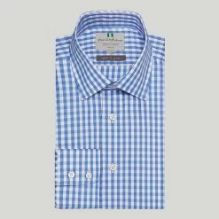 Blue Gingham Check Button Cuff Classic Fit Shirt