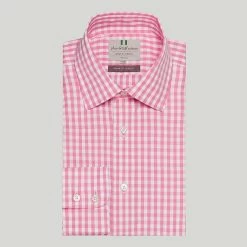 Pink Gingham Check Button Cuff Classic Fit Shirt