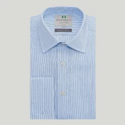 Blue Narrow Stripe Double Cuff Classic Fit Shirt
