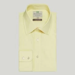 Pale Yellow Plain Button Cuff Classic Fit Shirt