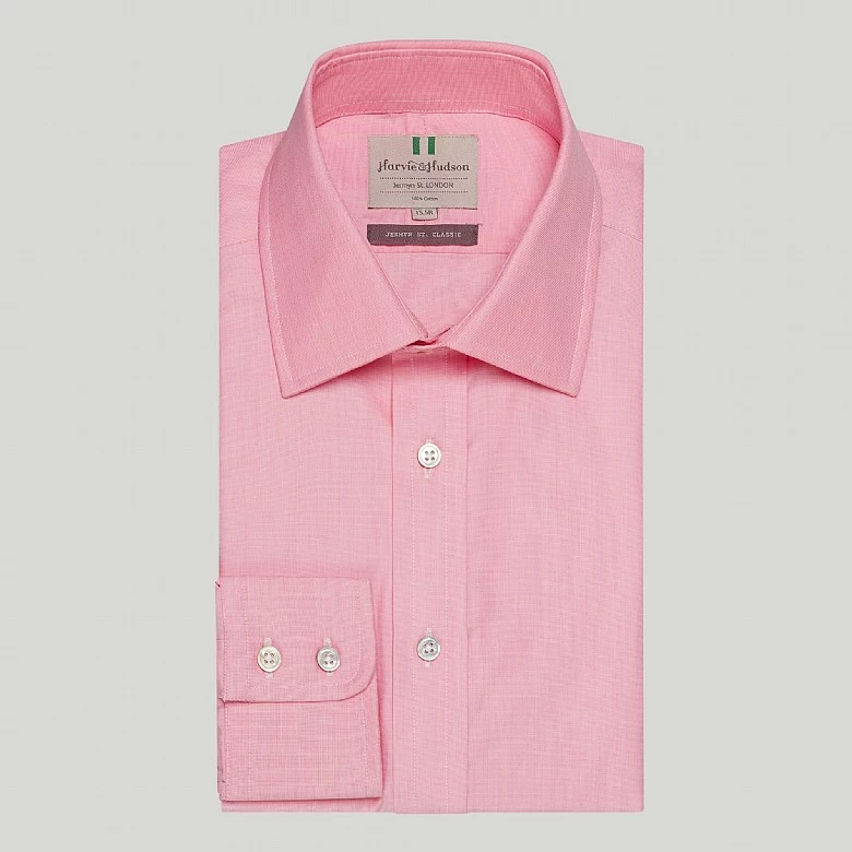 Pink End On End Button Cuff Classic Fit Shirt