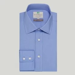 Riviera Blue Plain Button Cuff Classic Fit Shirt