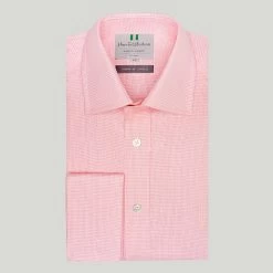 Pink Houndstooth Check Double Cuff Classic Fit Shirt