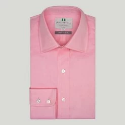 Pink Twill Button Cuff Slim Fit Shirt