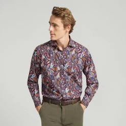 Navy Paisley Print Casual Shirt