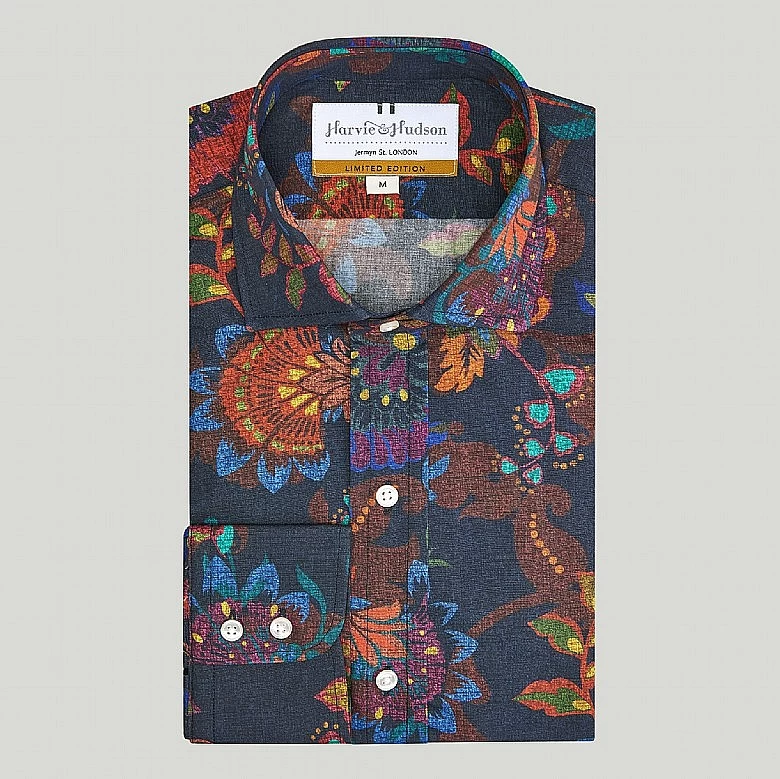 Navy Leaves Print Casual Shirt - Image 4