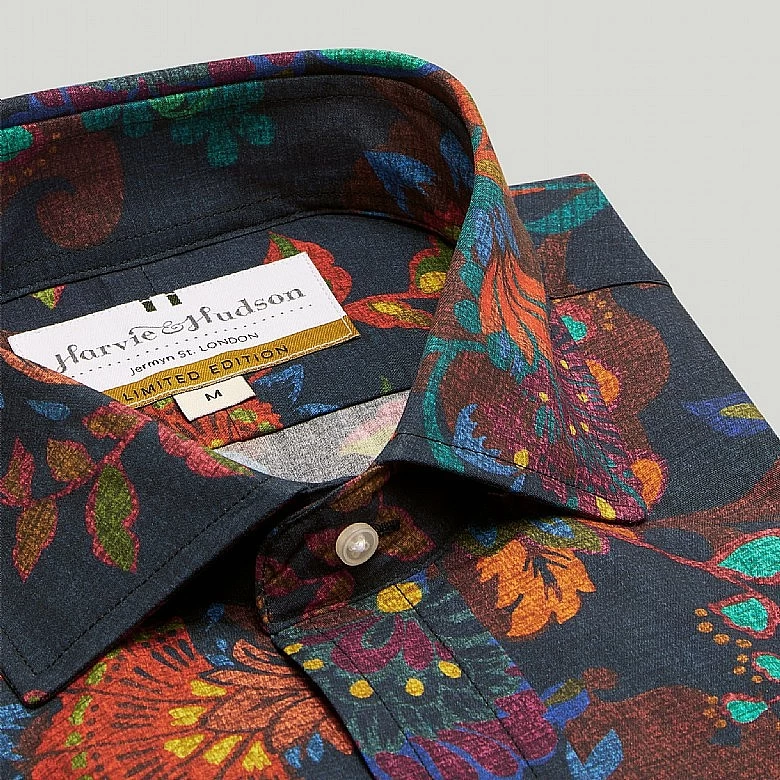 Navy Leaves Print Casual Shirt - Image 5