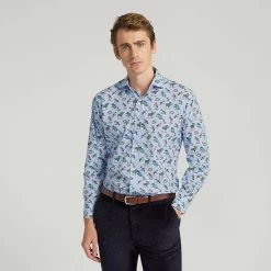 Sky Blue Exotic Animals Print Casual Shirt