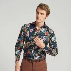 Navy Flowers Print Casual Shirt