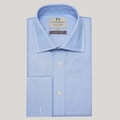 Blue End On End Slim Fit Double Cuff Shirt