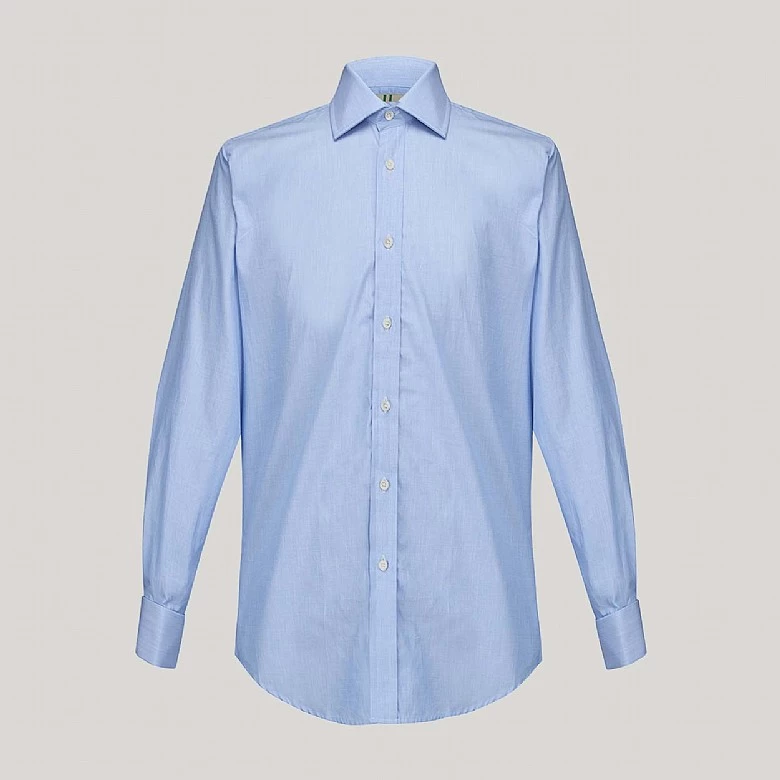 Blue End On End Slim Fit Double Cuff Shirt - Image 3