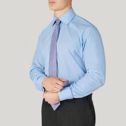 Azure Plain Poplin Double Cuff Shirt