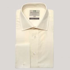 Cream Plain Poplin Double Cuff Shirt