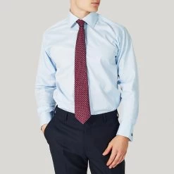 Blue Fine Twill Classic Double Cuff Shirt