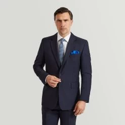 Dark Navy Hopsack Wool Suit