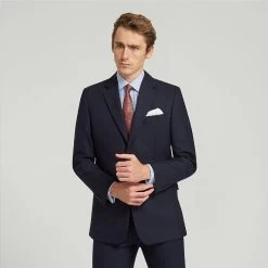 Navy Herringbone Wool Suit