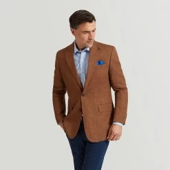 Caramel Brown Herringbone Linen Jacket