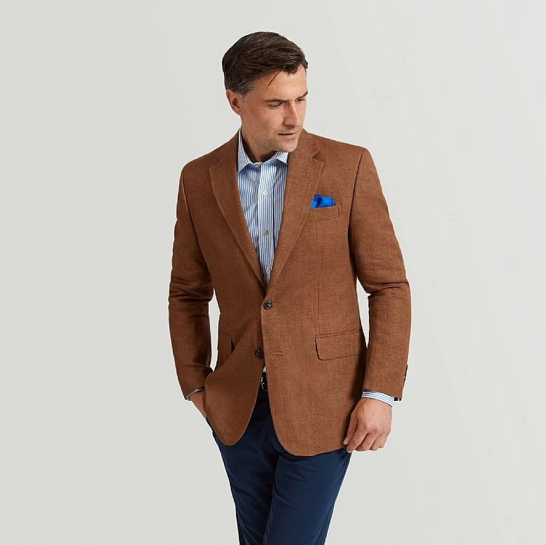Caramel Brown Herringbone Linen Jacket