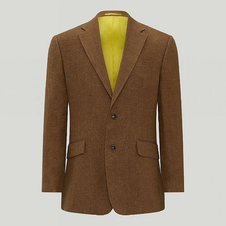 Caramel Brown Herringbone Linen Jacket - Image 3