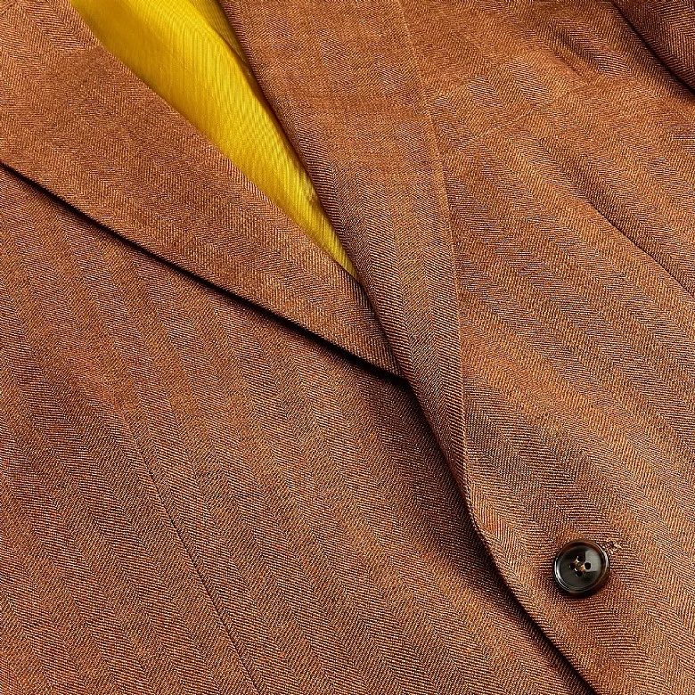 Caramel Brown Herringbone Linen Jacket - Image 4