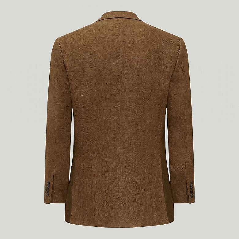 Caramel Brown Herringbone Linen Jacket - Image 5