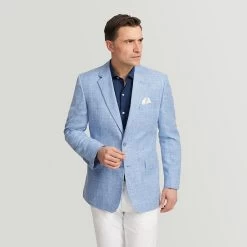 Sky Blue Textured Wool And Linen Jacket