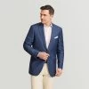 Blue Herringbone Wool And Linen Jacket