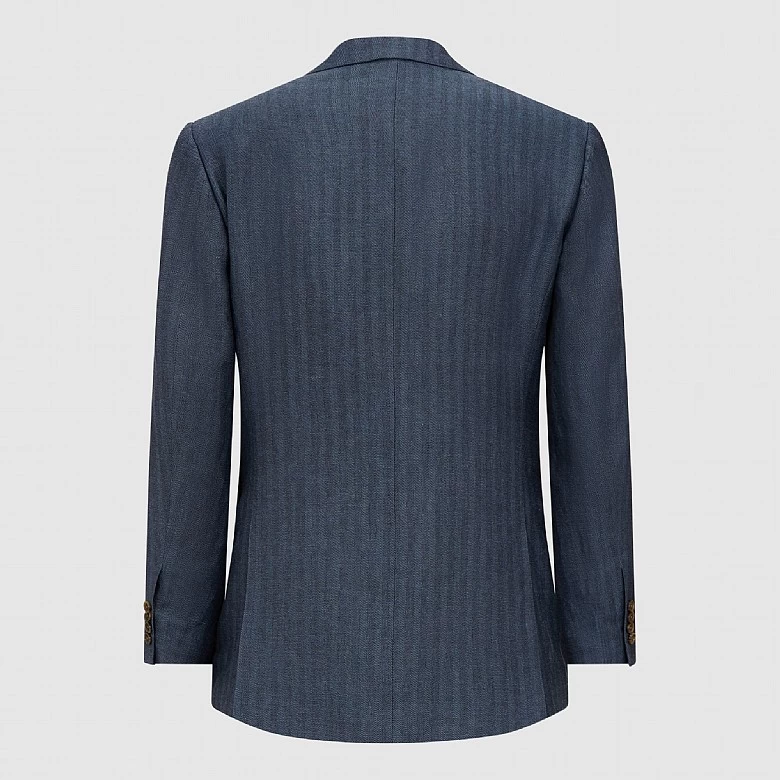 Blue Herringbone Wool And Linen Jacket - Image 5