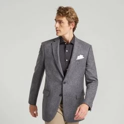 Grey Herringbone Lambswool Jacket