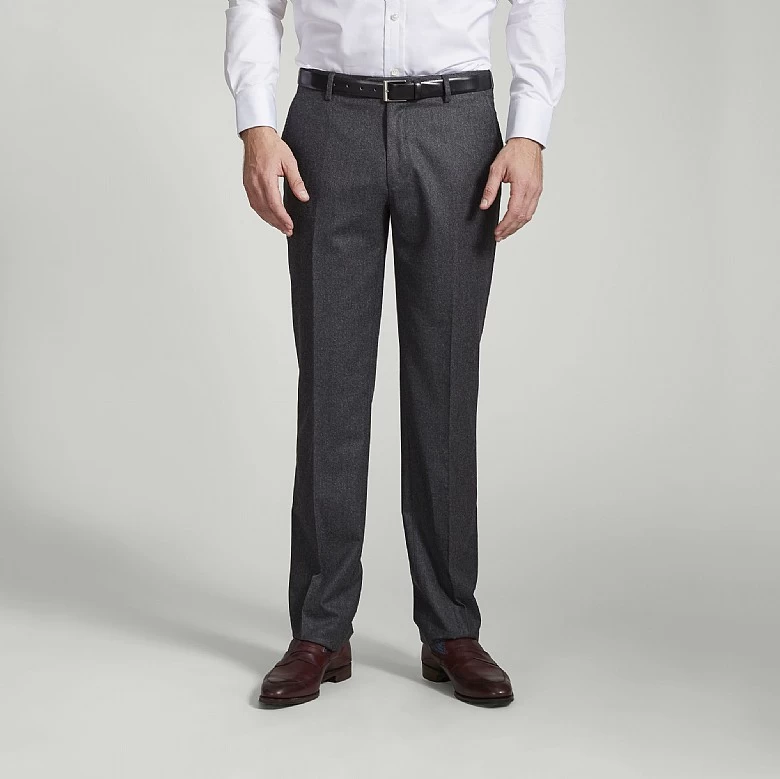 Grey Flannel Wool Unfinished Trousers