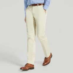 Beige Smart Unfinished Cotton Trouser