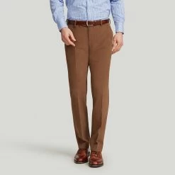 Plain Beige Cotton Unfinished Trousers