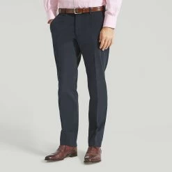 Plain Navy Cotton Unfinished Trousers