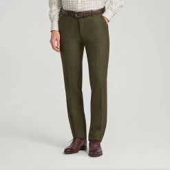 Mid Green Lambswool Check Unfinished Trouser