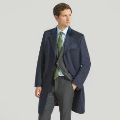 Navy Wool Covert Coat