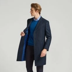 Dark Blue Marl Wool Coat
