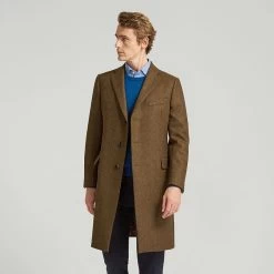 Brown Herringbone Wool Coat